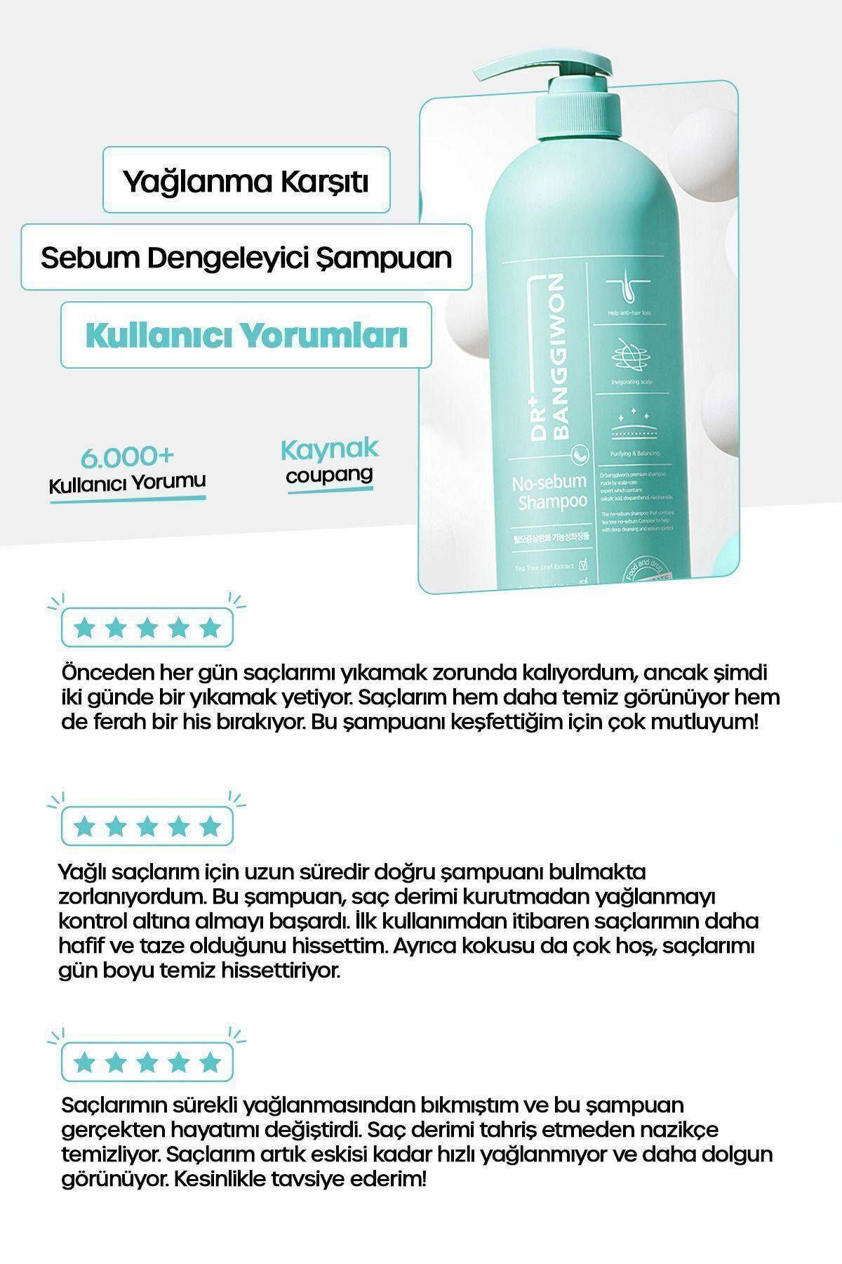 Dr. Banggiwon Yağlı Saçlar Için Sebum Dengeleyici Şampuanı 1000 ml