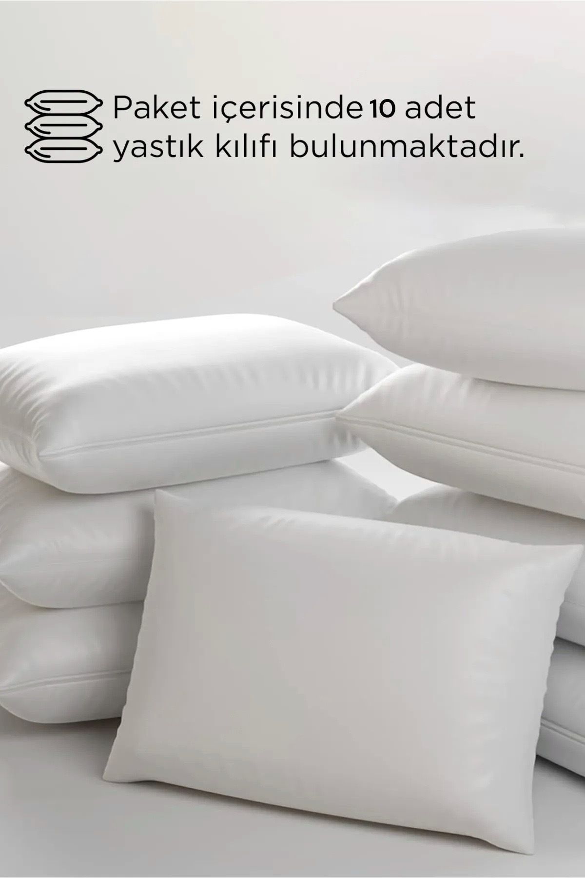 FAVORIST Pamuklu 50x70 Beyaz Yastık Kılıfı Iç Astar, Fermuarlı Yastık Kılıfı, 10'lu Yastık Şiltesi