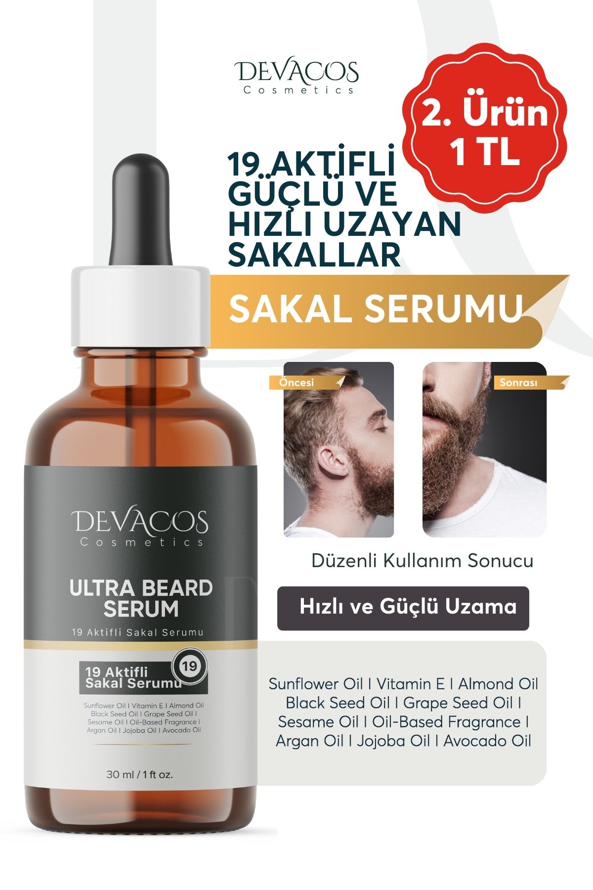 DEVACOS19 Aktif Li HızlıSakal Uzatma Serumu H...