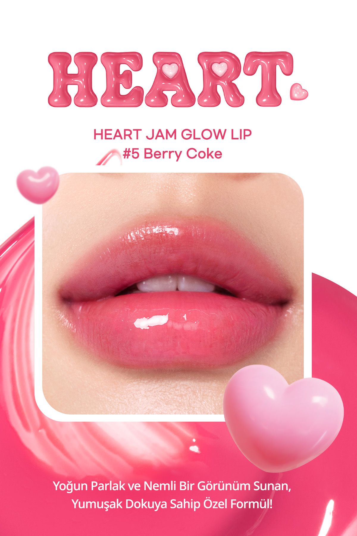 Yoğun Nemlendirici, Parlak Bitişli Balm Heart Jam Glow Lip (5 BERRY COKE)