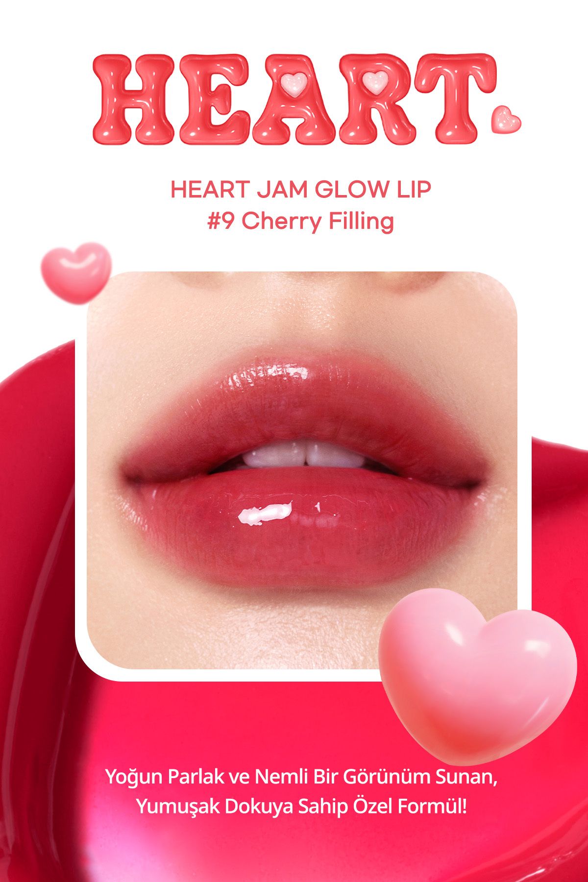 Yoğun Nemlendirici, Parlak Bitişli Balm Peripera Heart Jam Glow Lip 9Cherry Filling Lucky Lottery