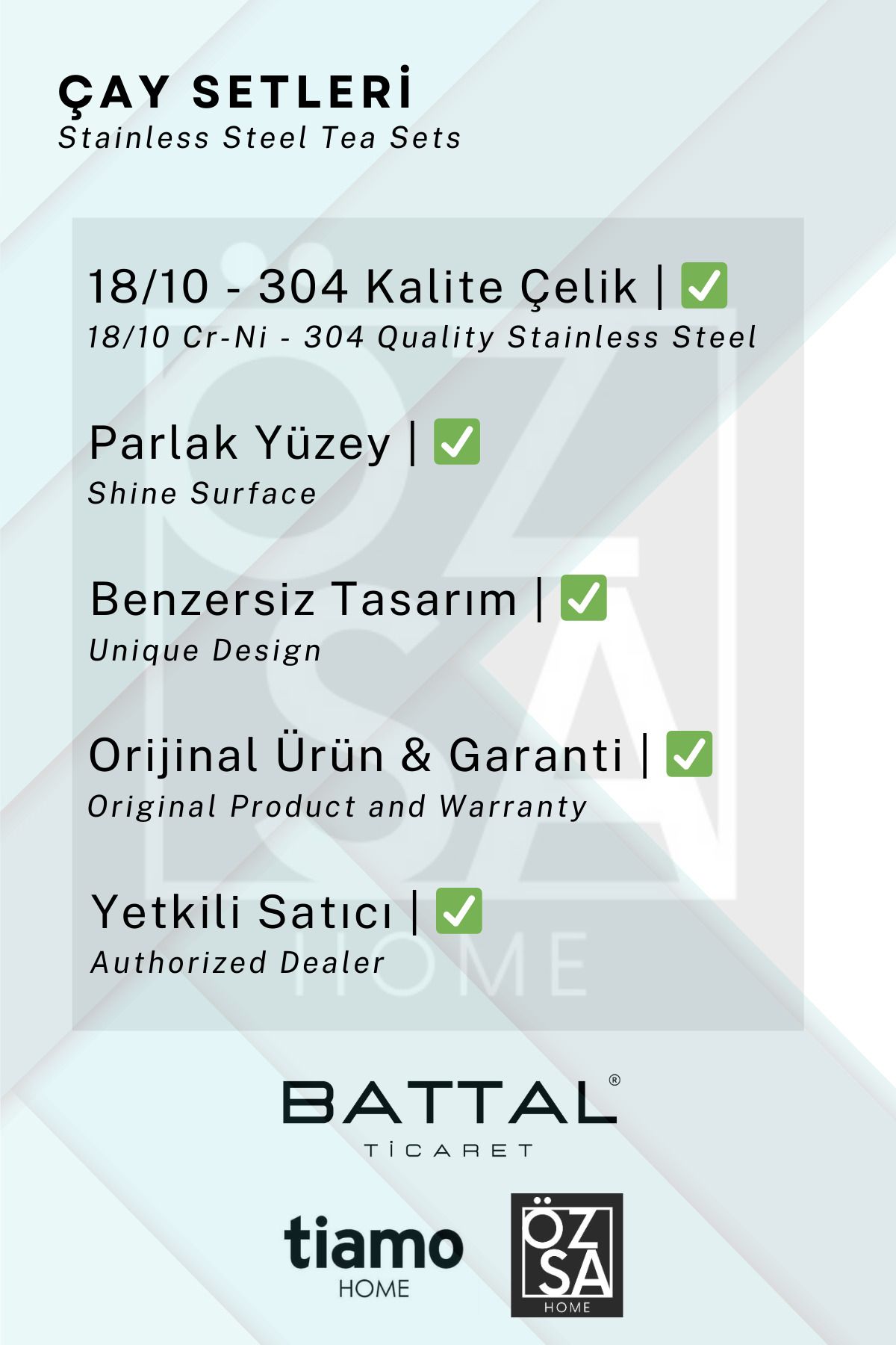 Tiamo Bella Premium 18/10 Paslanmaz Çelik 18 Parça Çay Seti Çay Bardağı Çay Tabağı Çeyizlik