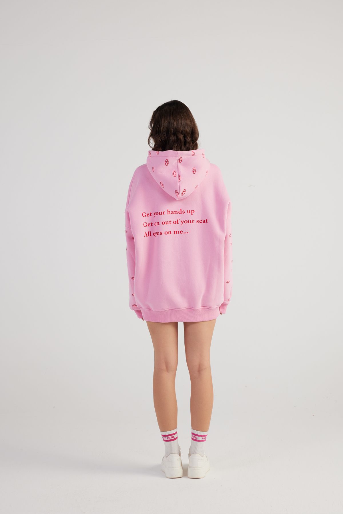 Oversize Kapüşonlu Unisex Eye Sweatshirt Pembe