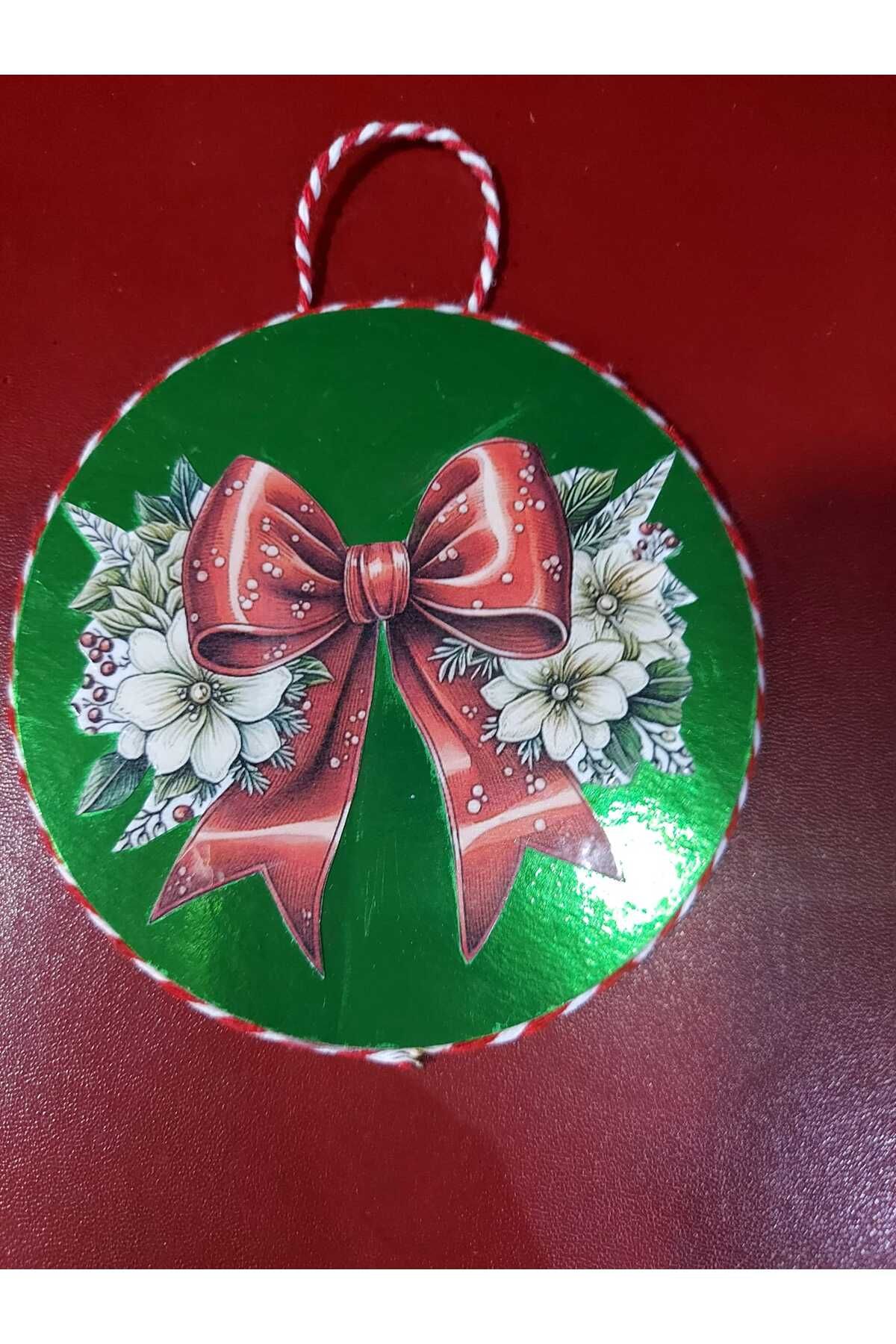 Ahşap Üzerine Baskı 10cm Çap Dörtlü Noel Duvar Süsü Set