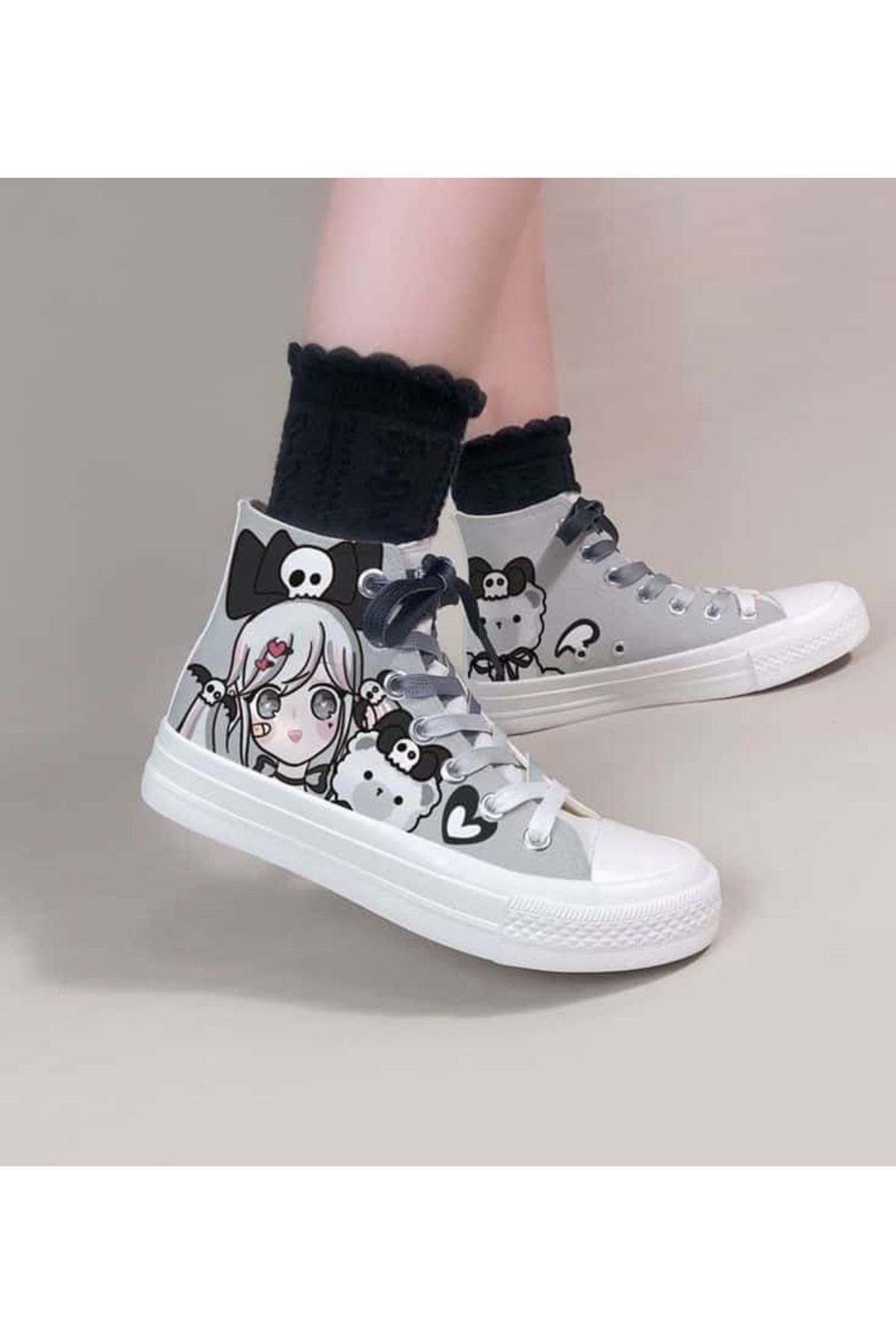 LİASSHOES ful baskılı gri anime görsel  kız ç...