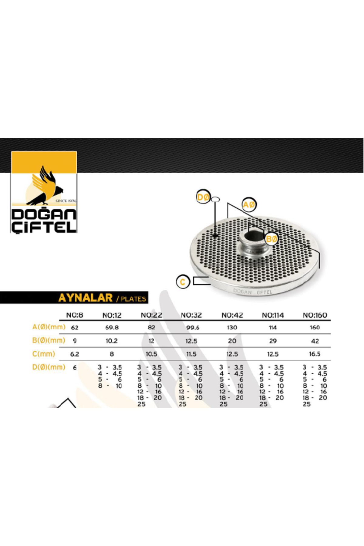 Doğan Çiftel No 22 / 6 mm Süzgeç Kıyma Makinesi Aynası