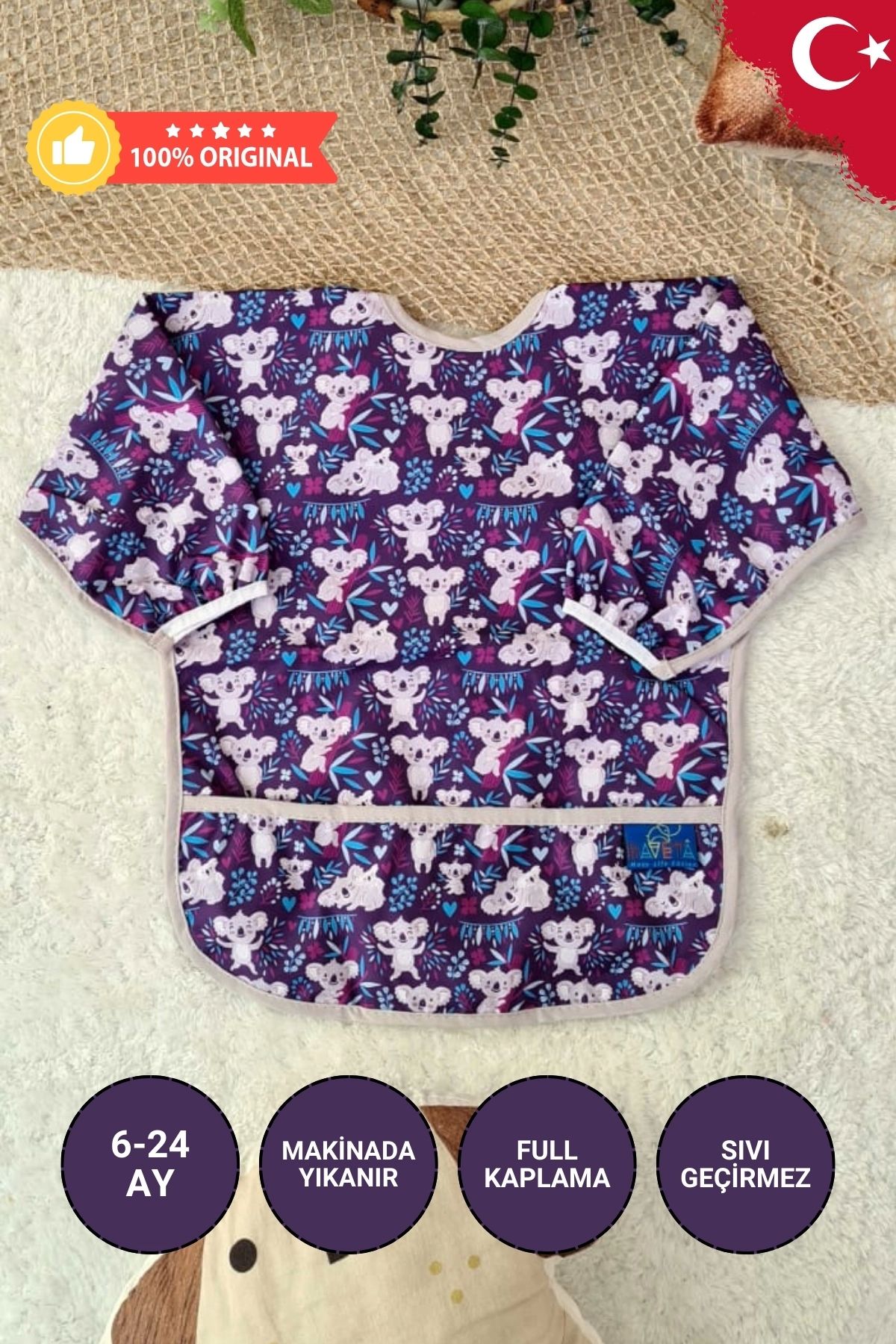 BabydonatKoala Desenli SıvıGeçirmez Unisex Ak...