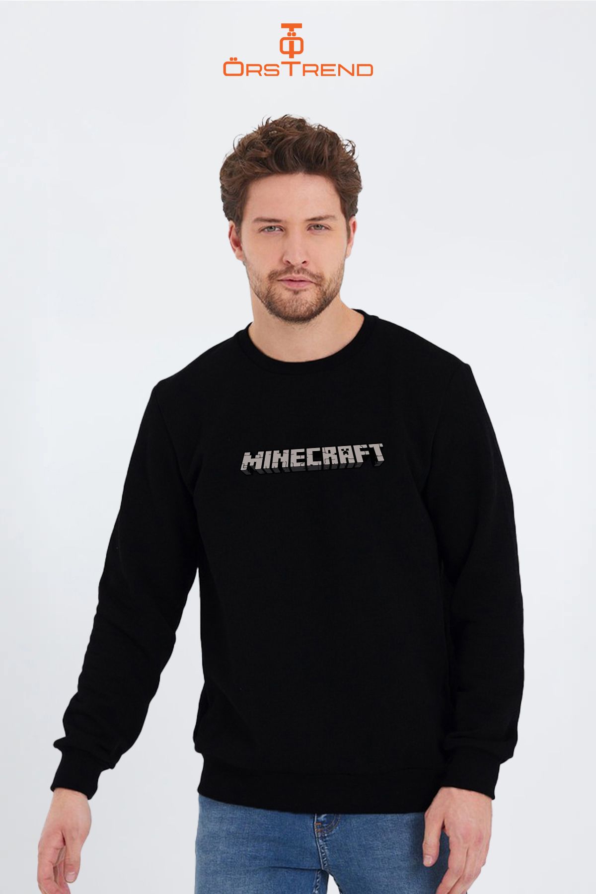 Minecraft Baskılı Unisex Bisiklet Yaka Sweatshirt