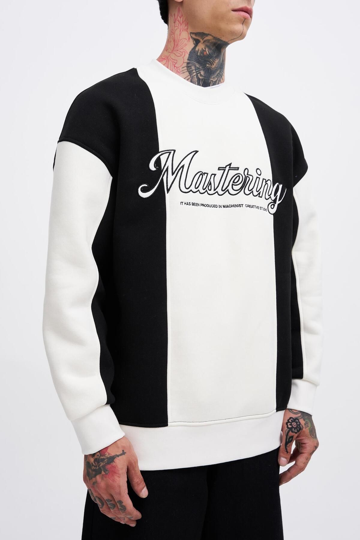 Erkek Mastering Slogan Embroidery Sweat ECRU-BLACK