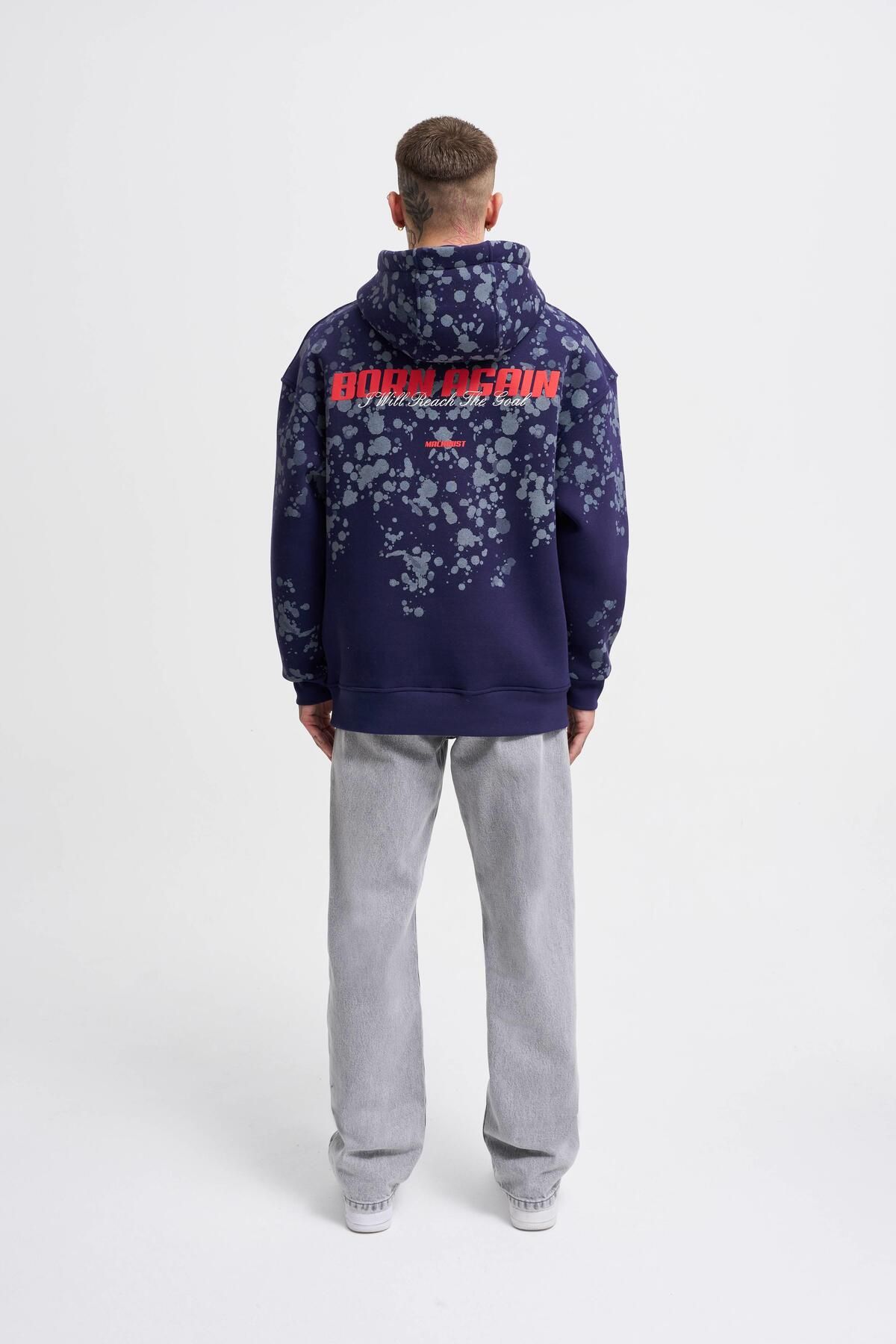 Erkek Splash Printed Lacivert Hoodie