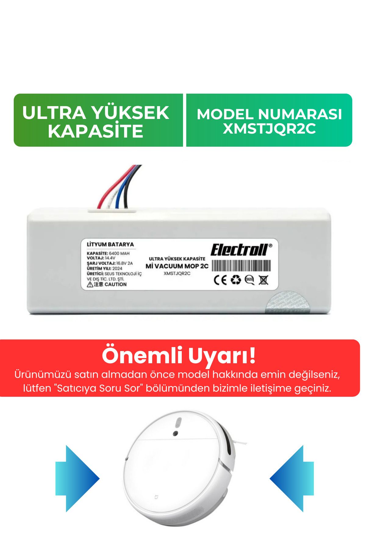 ELECTROLL Xiaomi Mi VacuumMop 2c 2in1 Uyumlu...