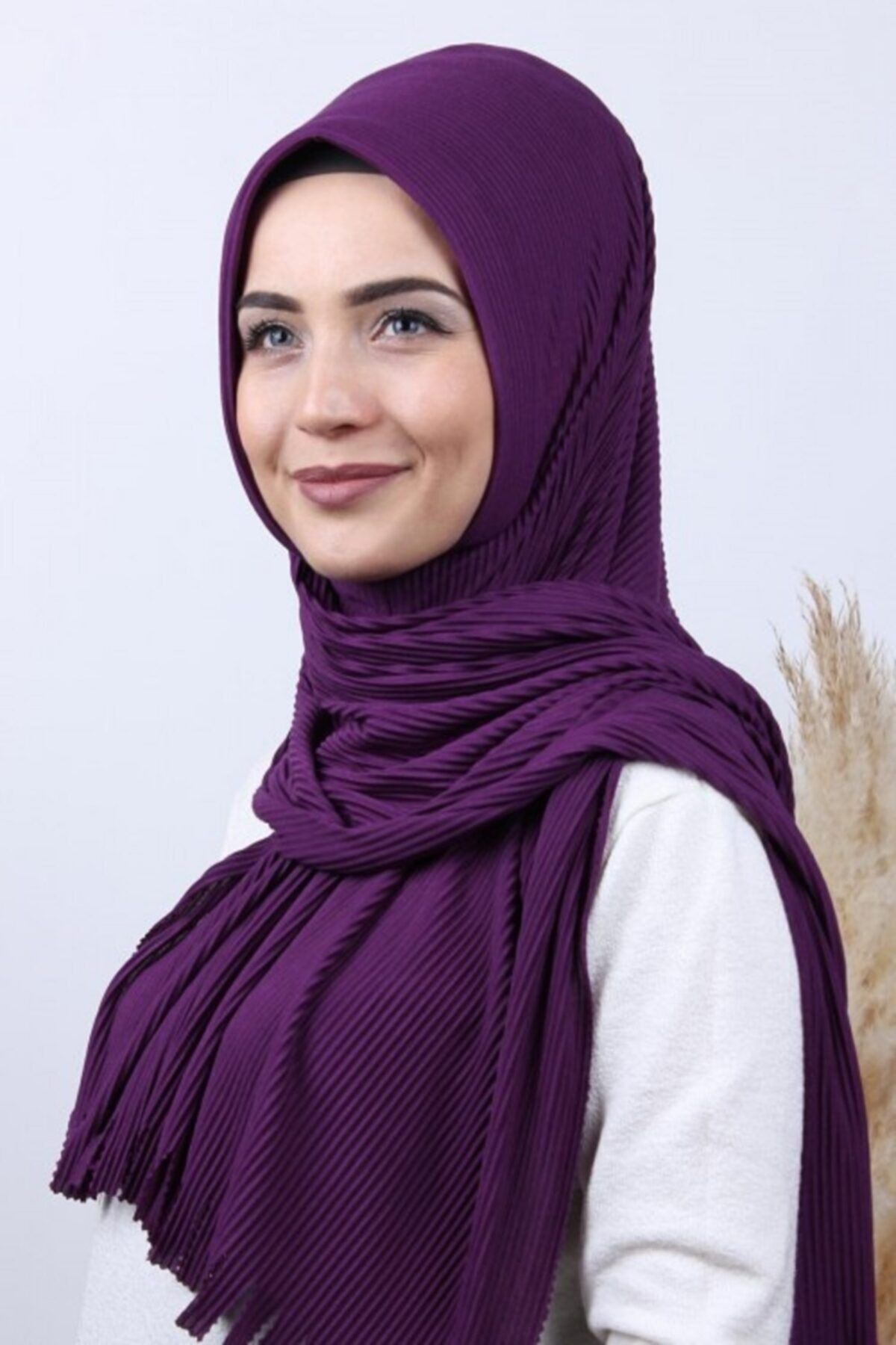 Pliseli Hijab Pratik Hazır Şal Mor