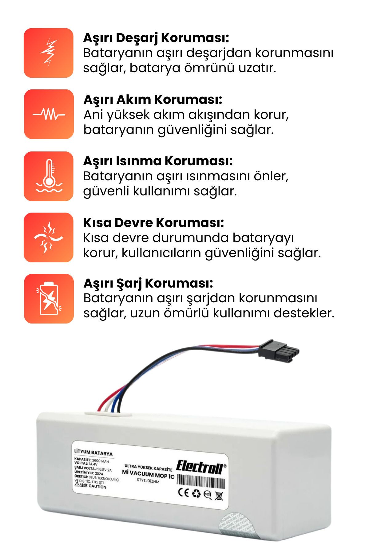 Xiaomi Mi Vacuum Mop 2c 2in1 Uyumlu Batarya (ORJİNAL KAPASİTE) 2600mah Robot Süpürge Pili