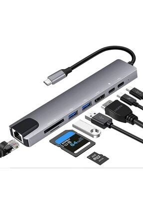 Macbook Pro Air Usb Type-c Hub Dönüştürücü Çevirici Çoklayıcı Usb Hdmı Micro Sd 8 Girişli Image 0