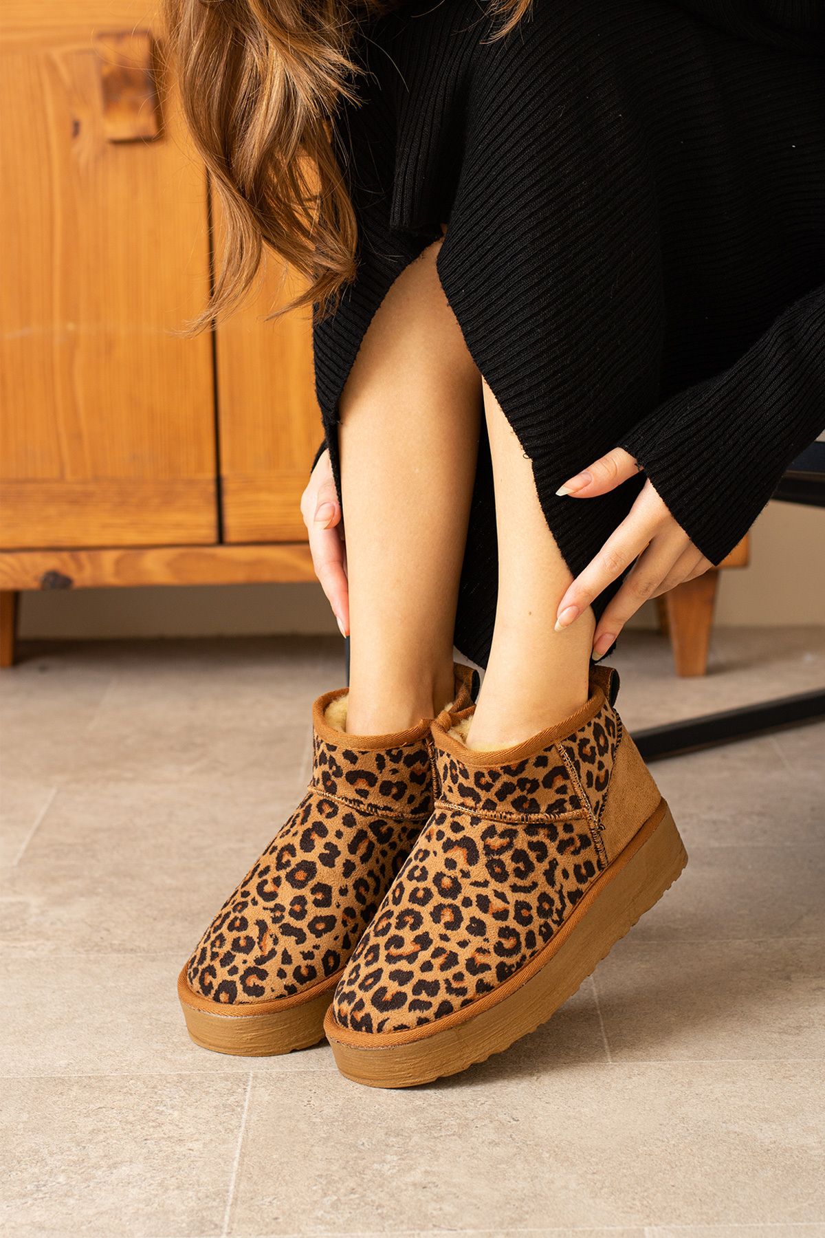 Yula Fashion ShoesLeoparDesenli Kışlık Ultra...