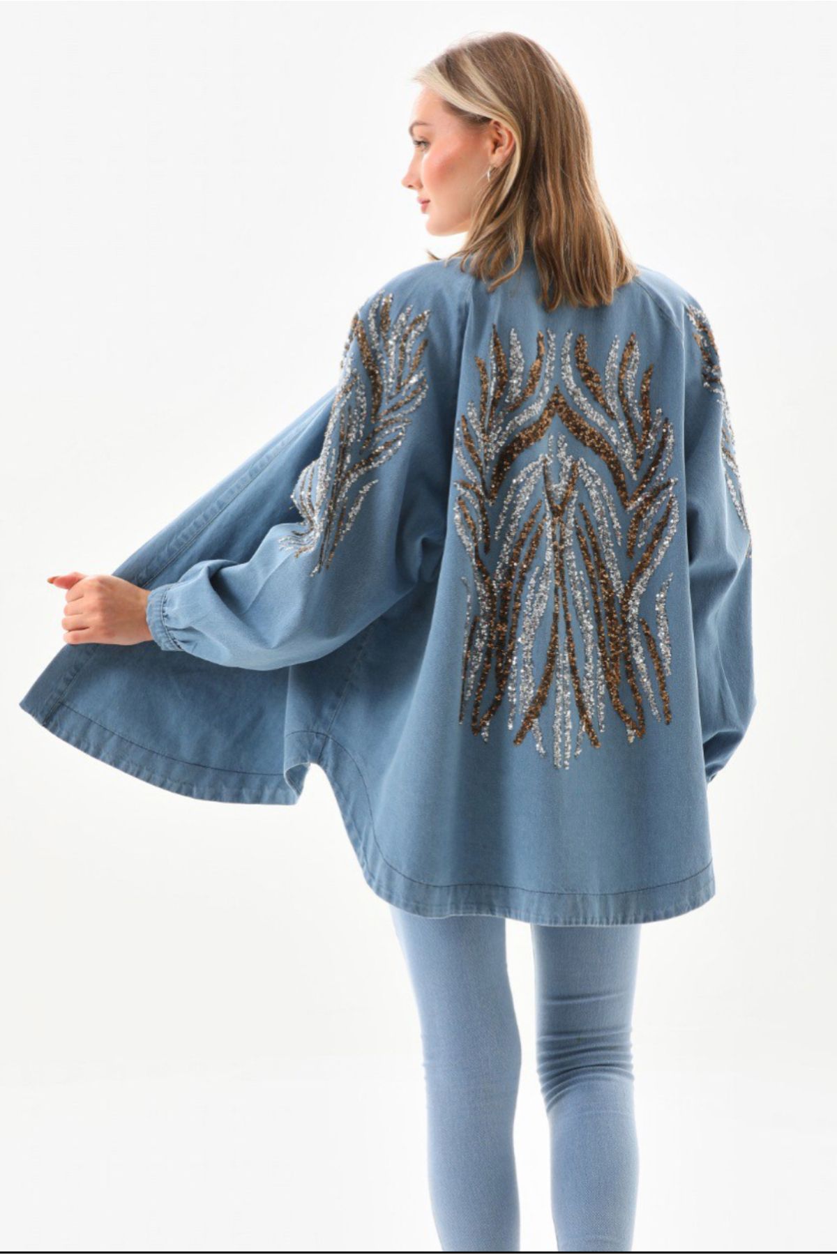 Nakışlı Denim Kimono