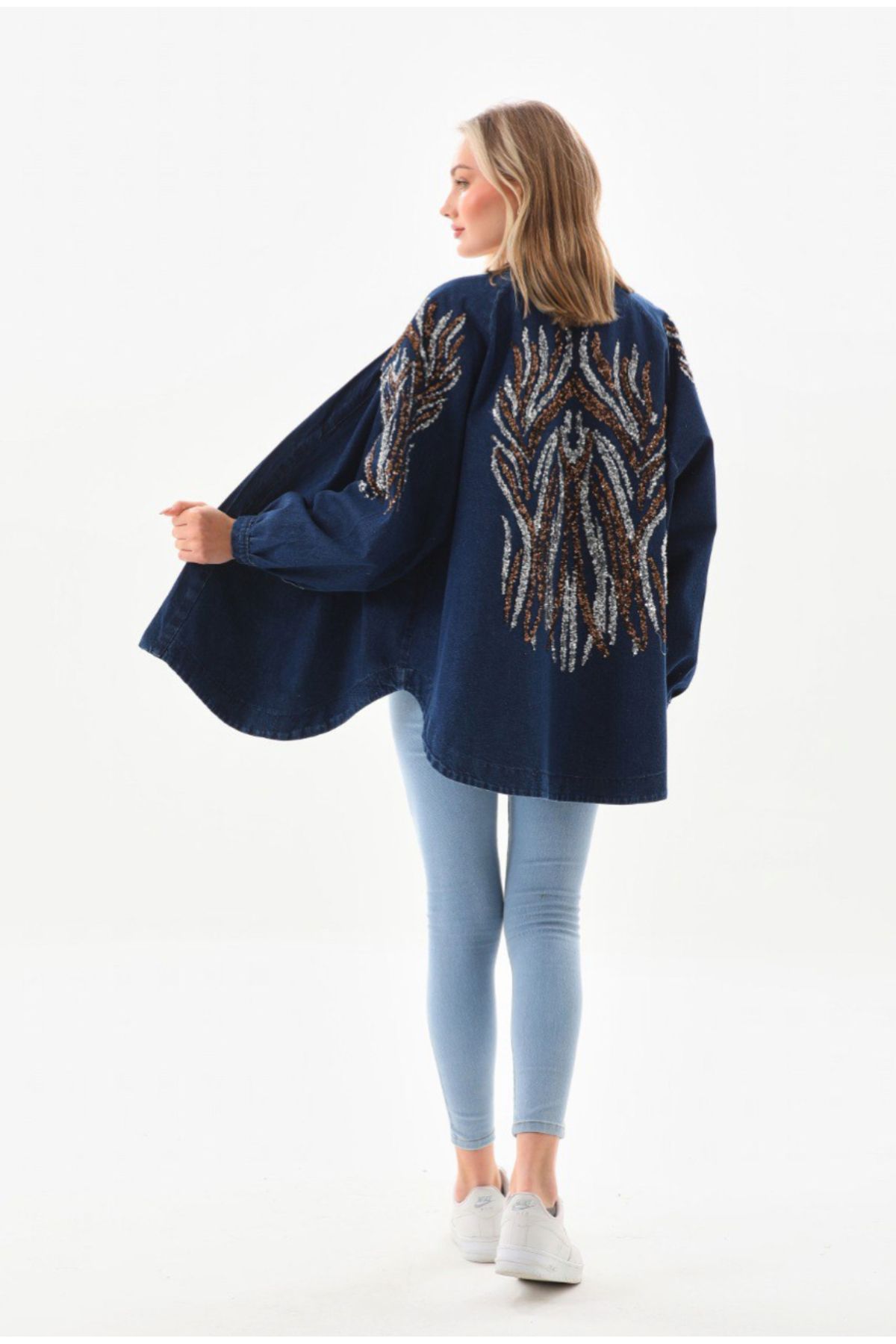 Nakışlı Denim Kimono