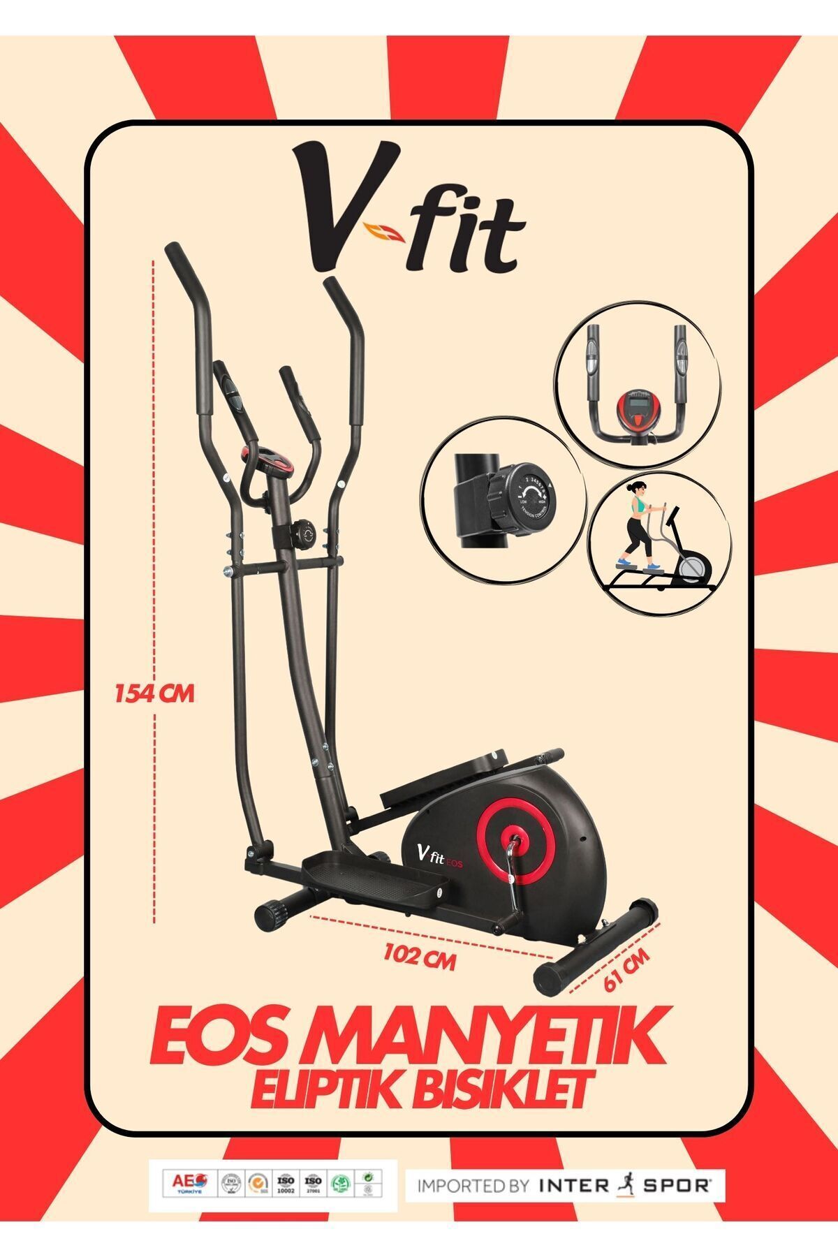 Vfit Eos Manyetik Eliptik Kondisyon Bisikleti Sessiz Çalışır Kırmızı-siyah