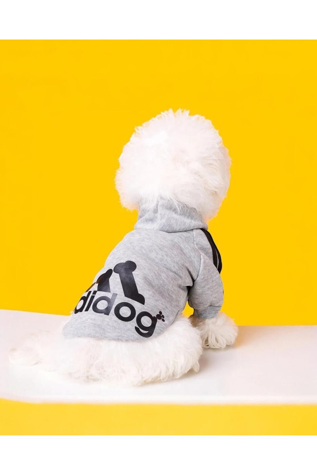 Gri Adidog Kapşonlu Sweatshirt Köpek Kazağı