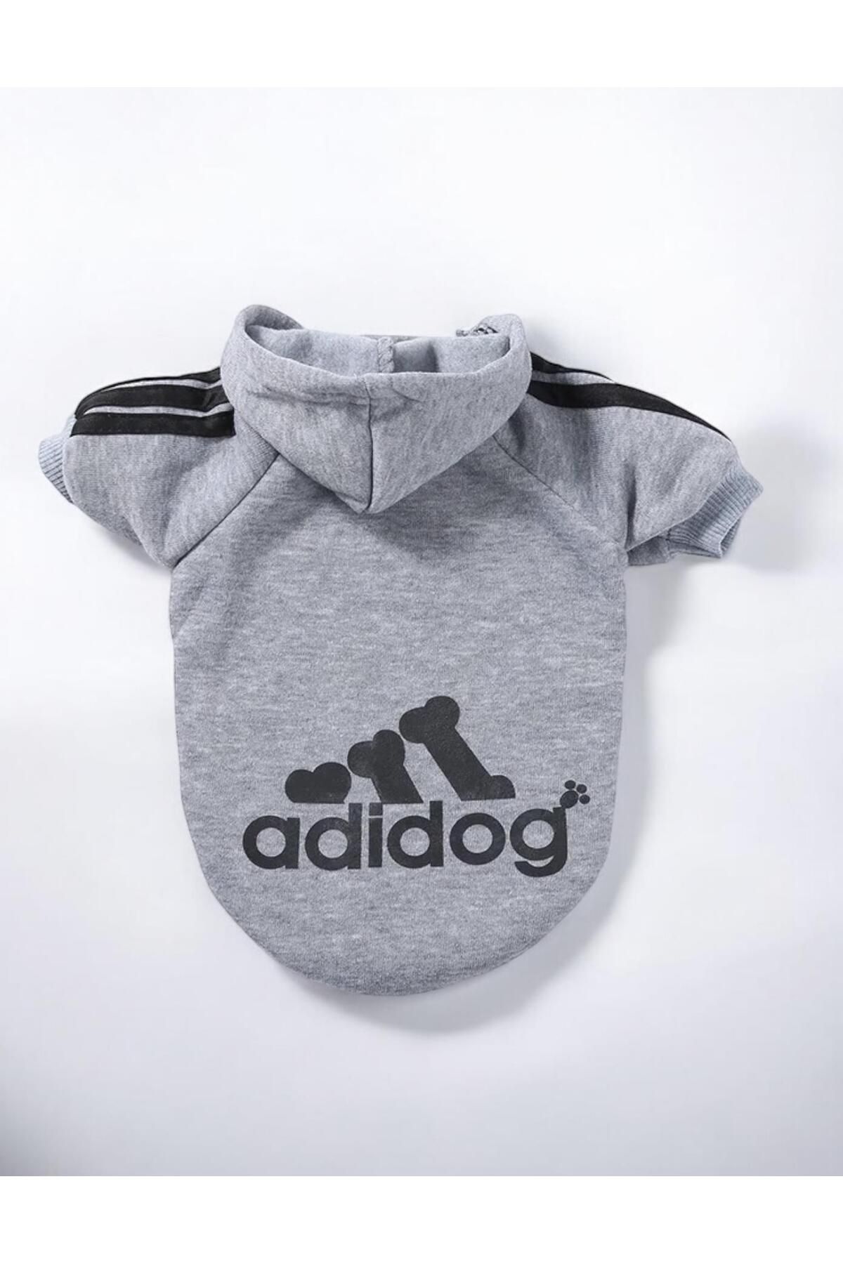 Gri Adidog Kapşonlu Sweatshirt Köpek Kazağı