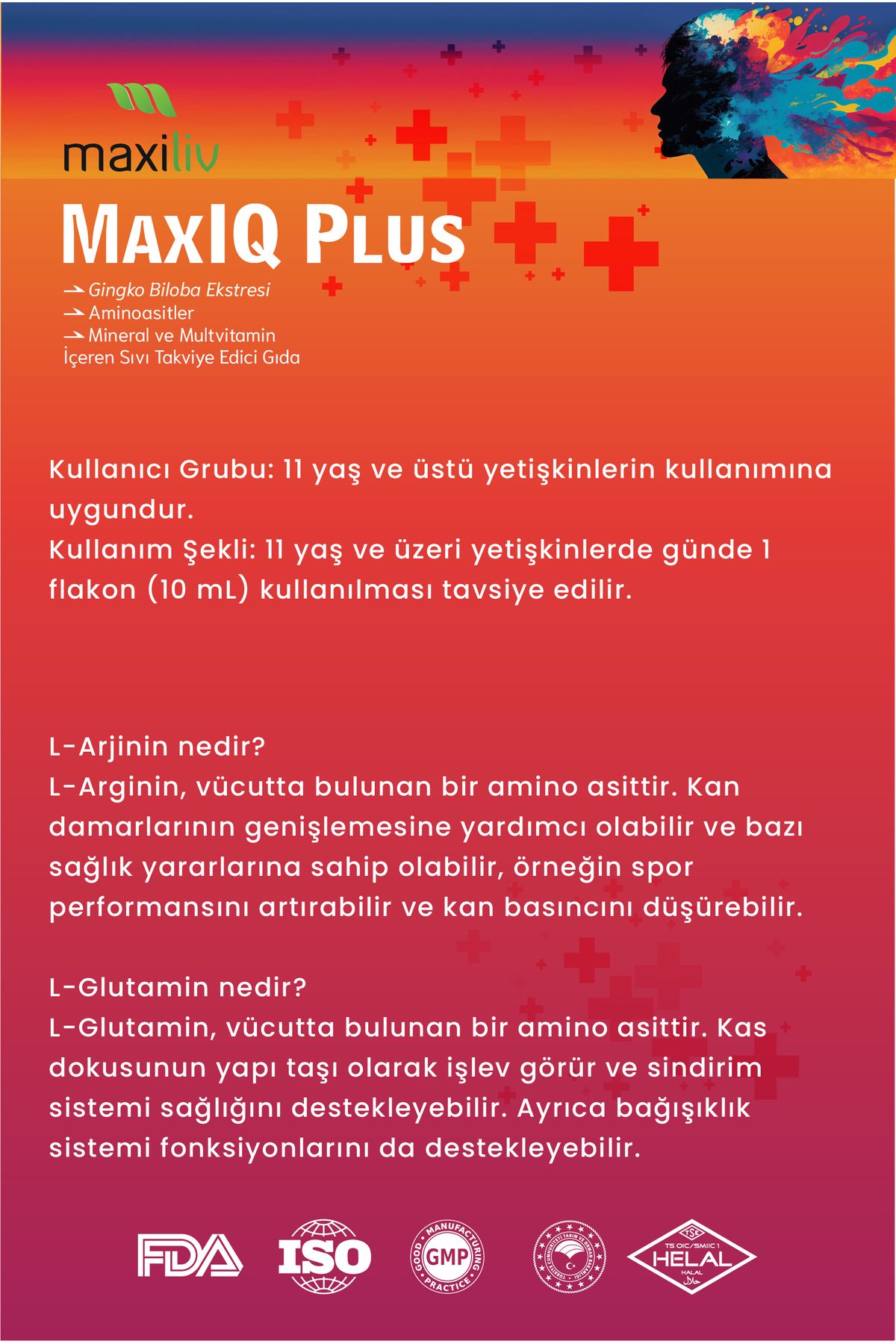 Gingko Biloba Ekstresi, Aminoasitler, Mineral ve Multvitamin İçeren Sıvı Takviye Edici Gıda