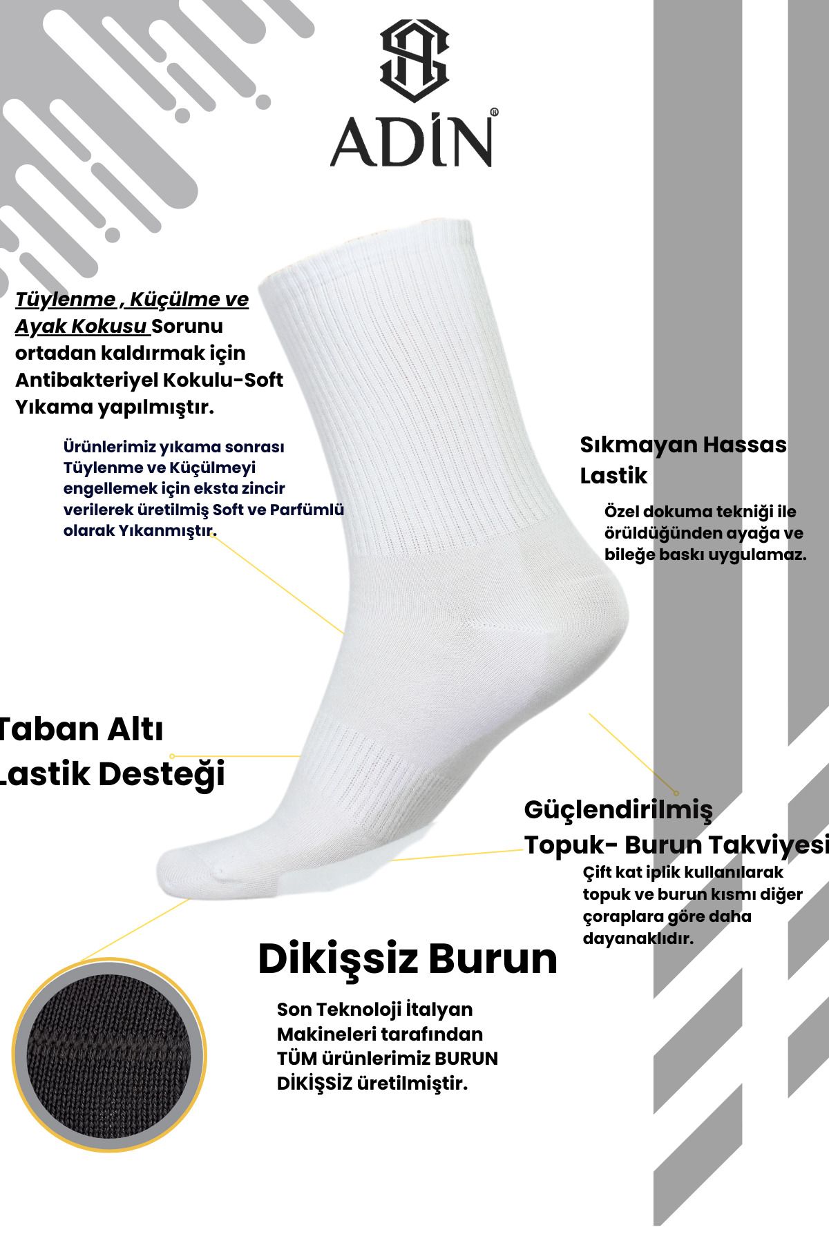 Bambu Spor Tenis Çorap Dikişsiz 6’lı (Burun Dikişsiz , Soft Yıkamalı)