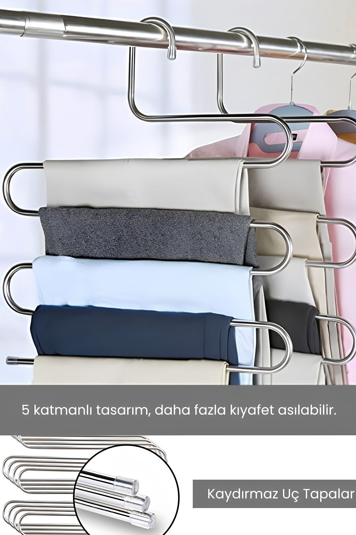 5 Bölmeli Metal Elbise Askısı - Giysi Pantalon Eşarp Fular Kıyafet Gardrop Düzenleyici Organizer