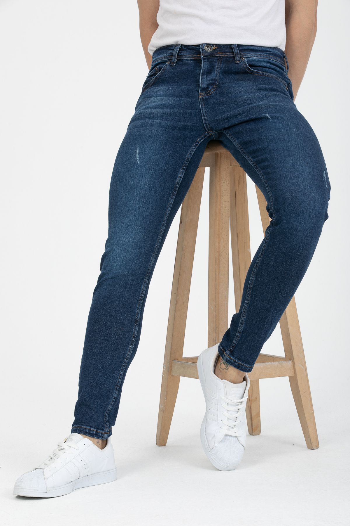 Erkek Mavi Destroy Skinny Fit Jeans