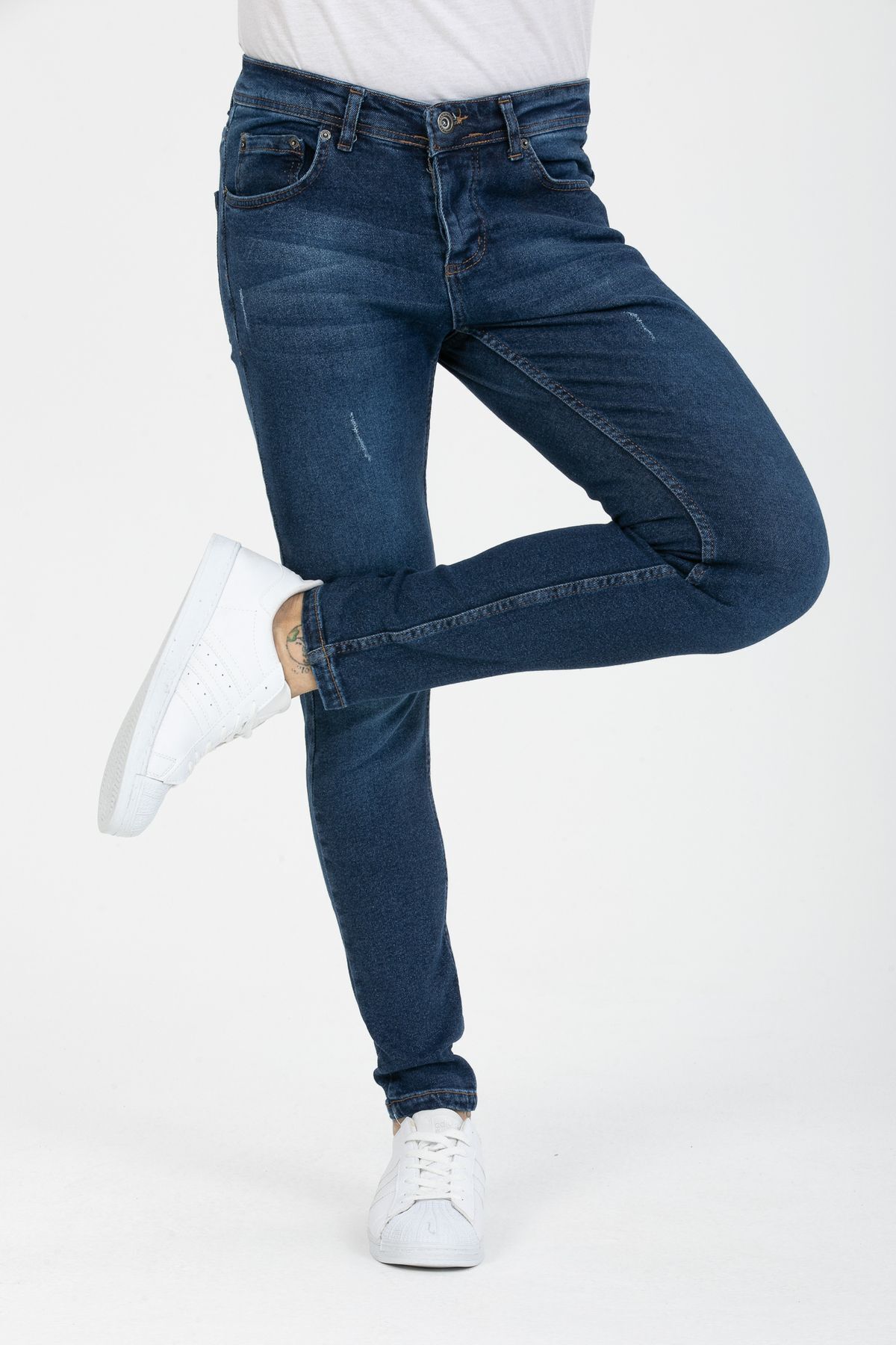 Erkek Mavi Destroy Skinny Fit Jeans