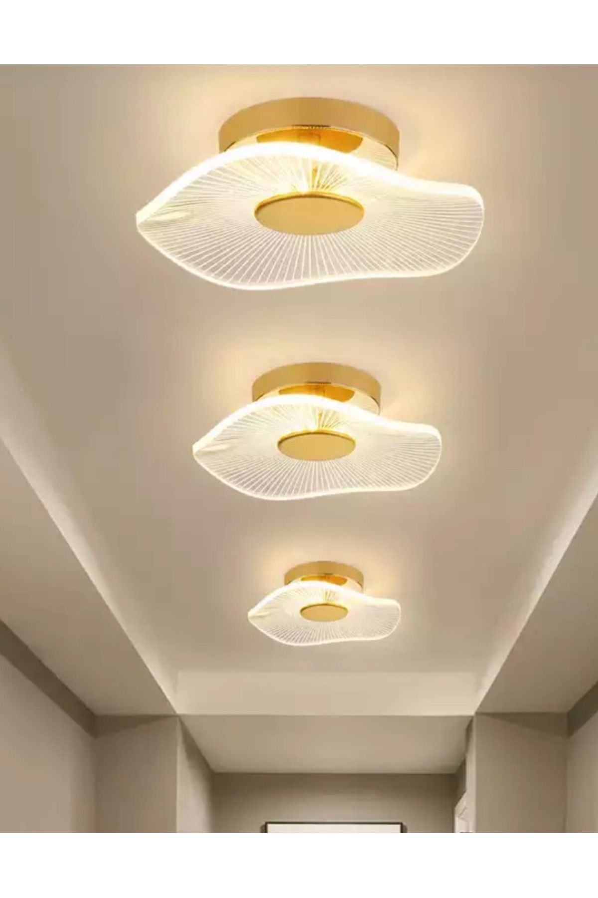 Modern Plafonyer Lotus Tekli Tavan Avize French Gold Sarı Power Led Avize Warm White