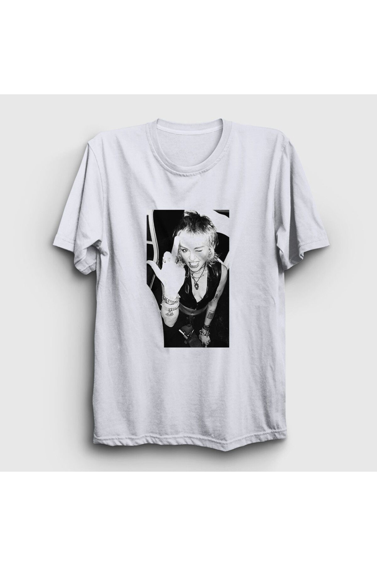 PresmonoUnisex Beyaz FlipMiley Cyrus T-shirt...