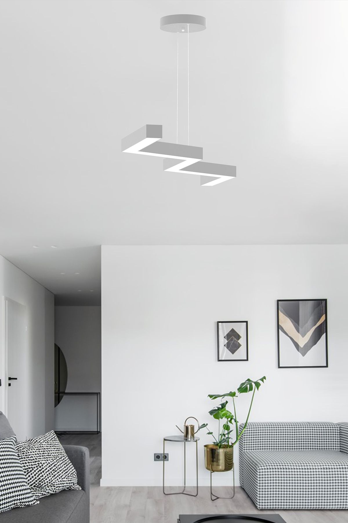 Zigzag ( Gri Kasa, Beyaz Işık ) Ledli Modern Led Avize, Salon, Mutfak, Oturma Yatak Odası, Sarkıt