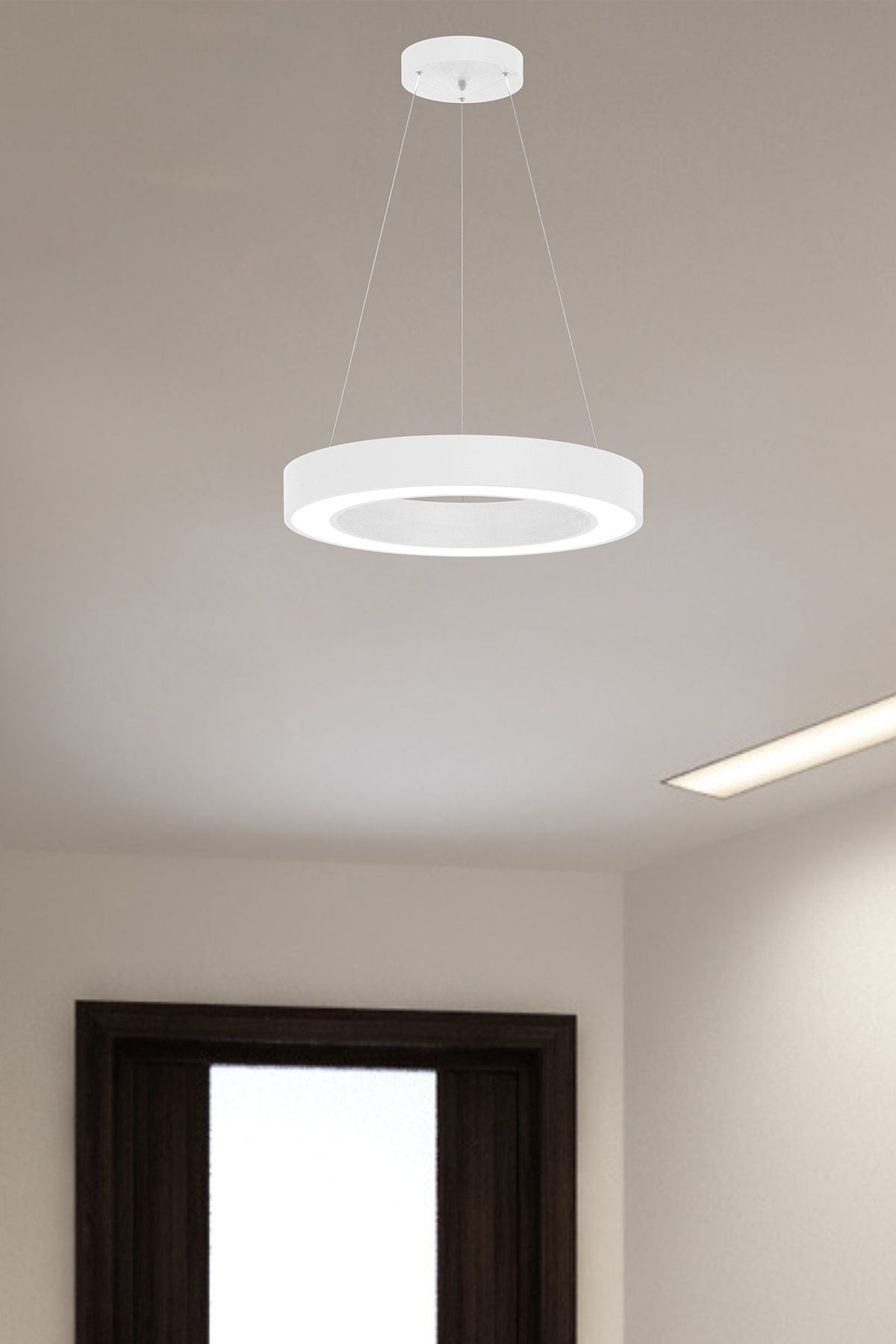 Anello ( Beyaz Kasa, Doğal Beyaz ) Ledli Modern Led Avize, Salon, Mutfak, Antre, Halka, Masa, Sarkıt