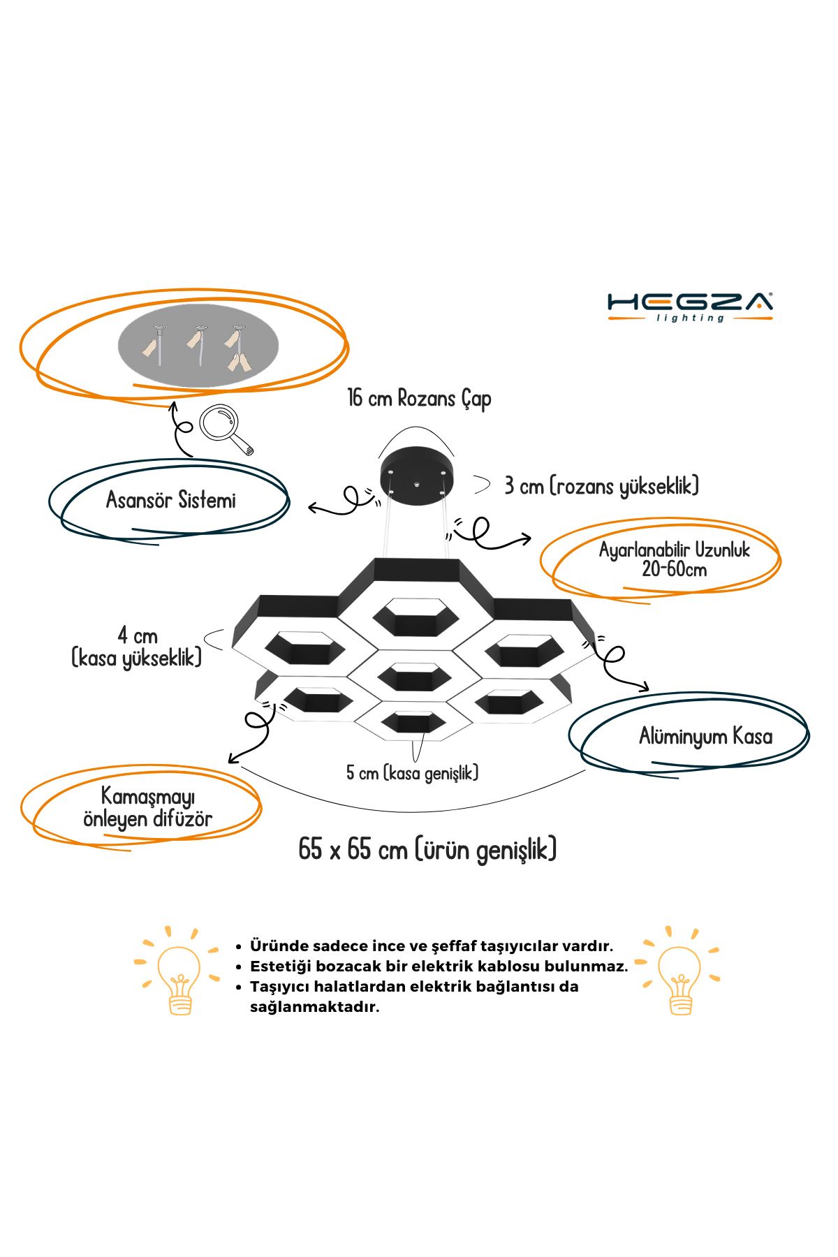 Mıele ( Gri Kasa Sarı Işık ) Modern Sarkıt Led Avize