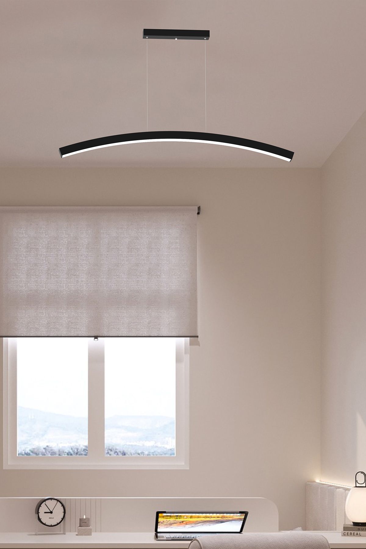 Luna ( Siyah Kasa, Sarı Işık ) Ledli Modern Led Avize, Salon, Mutfak, Oturma Yatak Odası, Sarkıt