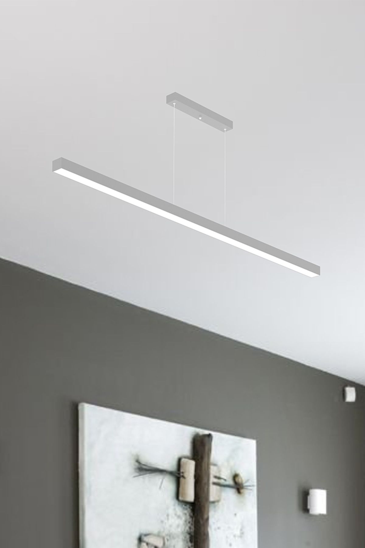 Lineer 100cm ( Gri Kasa, Doğal Beyaz Işık ) Sarkıt Modern Led Avize, Salon, Mutfak, Masa Üstü Avize