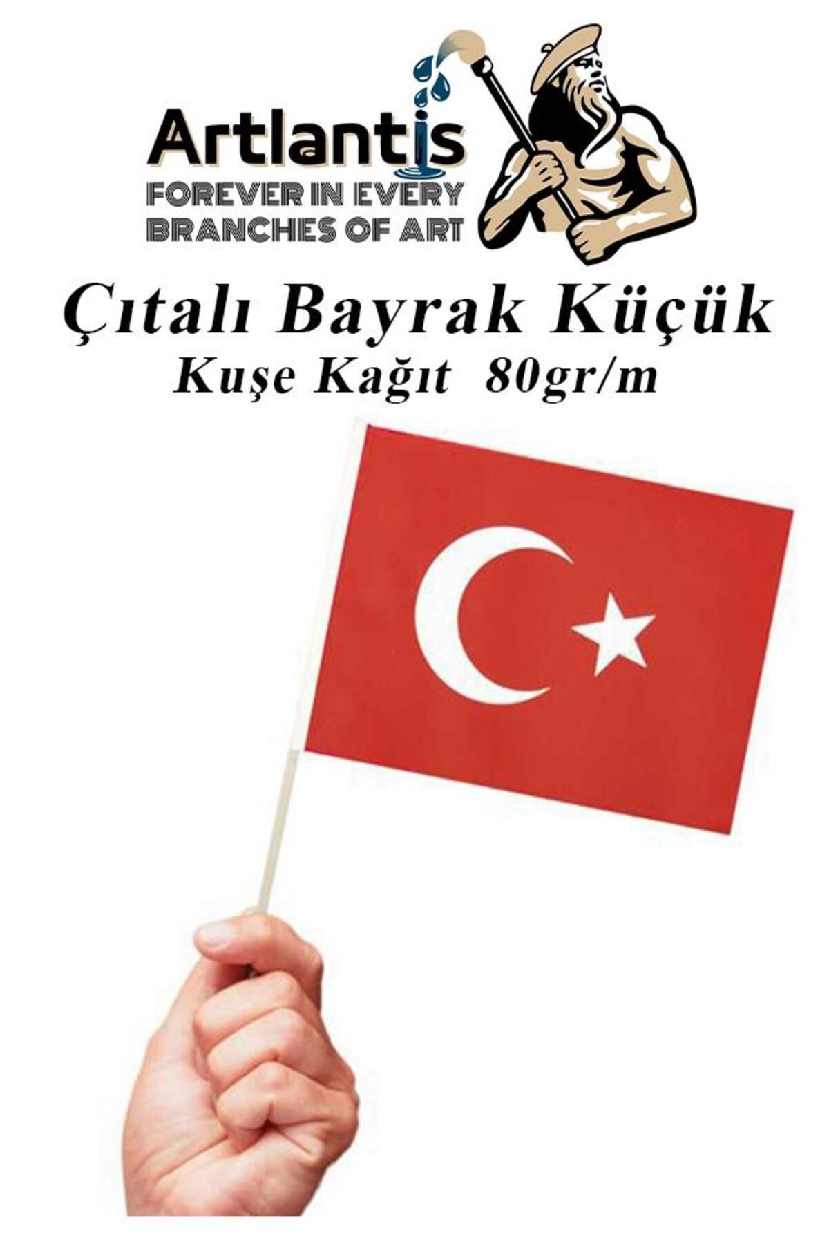 Çıtalı Bayrak Kağıt 20x12 Cm 10 Adet Ay Yıldızlı Türk Bayrağı Çıtalı Sopalı Küçük Bayrak Plastik Çub