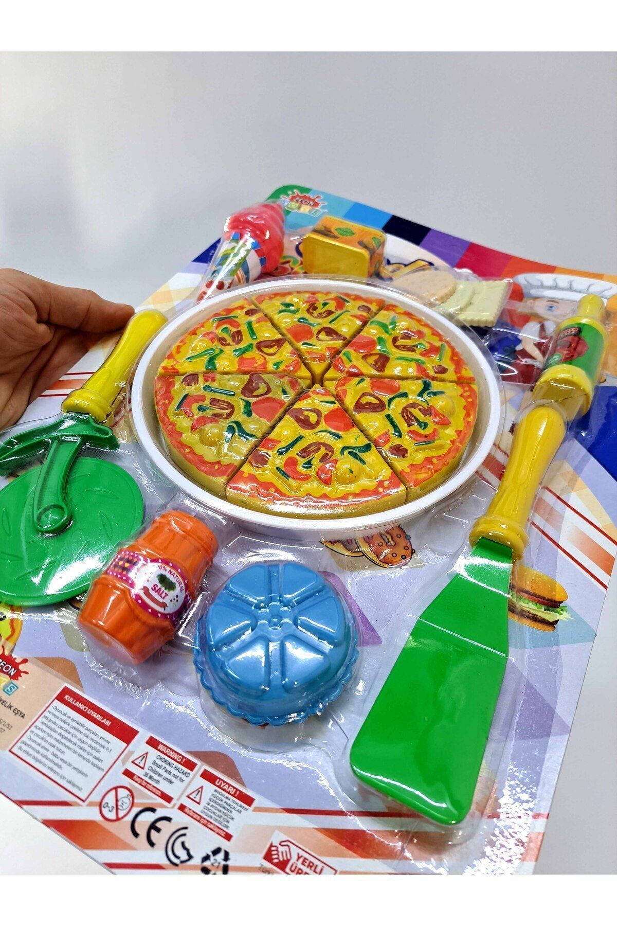 Pizza Set 17 parça Tepsili kesici spatula 6 dilim pizza tuz bisküvi 44x31cm Mutfak Aşçılık Oyuncak