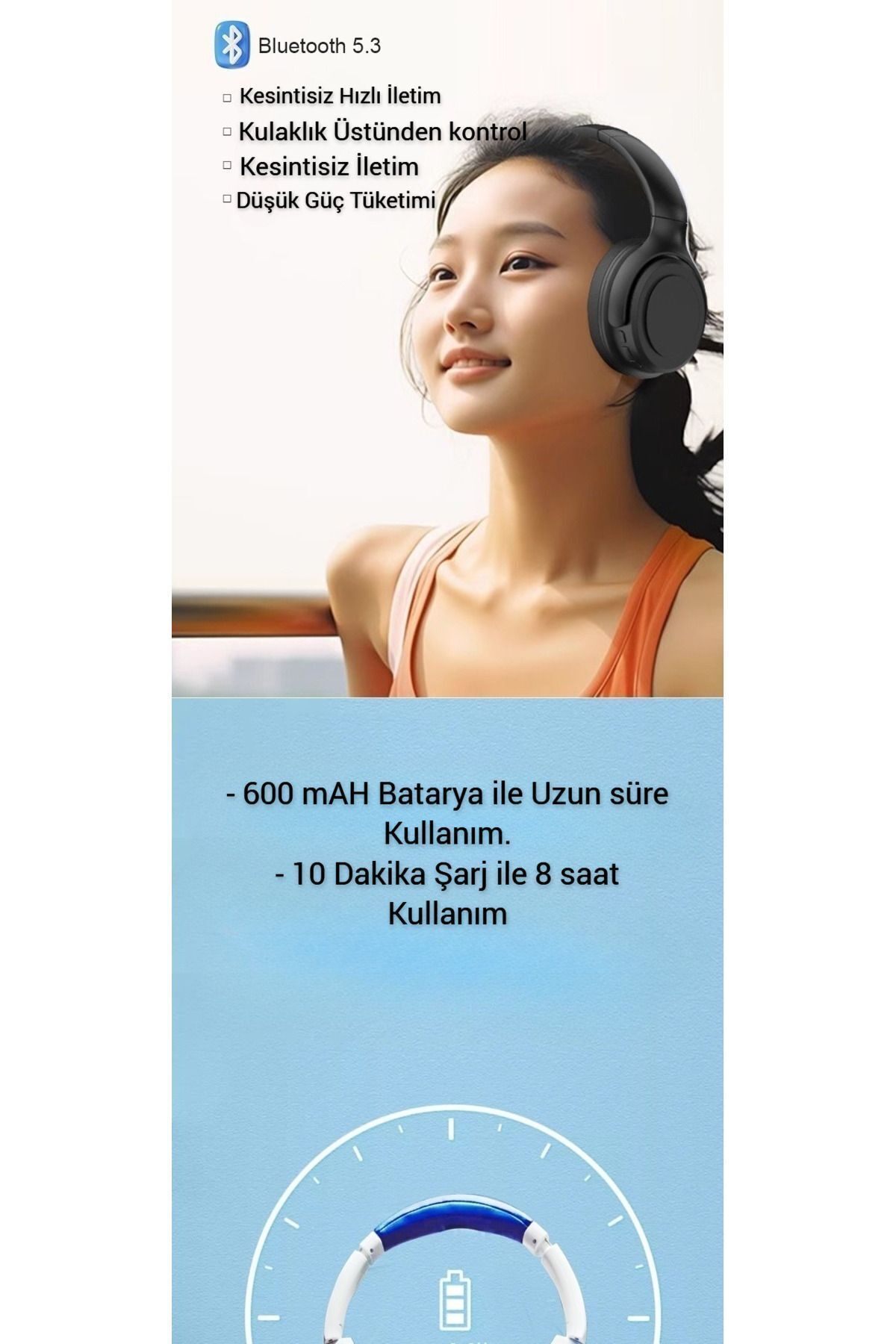 Xiaomi H1 Uyumlu Kablosuz Kulaküstü Kulaklık , Oyun Modu , Bluetooth 5.3 ,beyaz