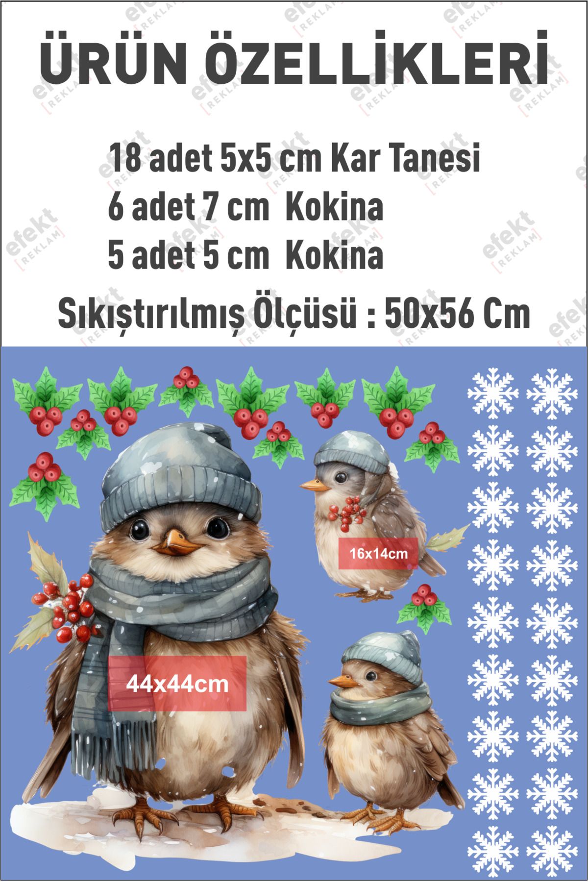 Yılbaşı Christmas  Anne Kuş ve Yavruları Kokina-Kar taneleri Sticker Seti