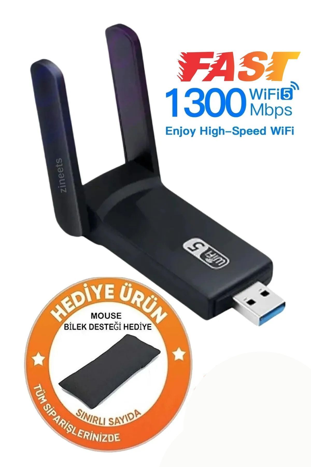 Zineets1300 Mbps Dual BandUsb 3.0 Adaptör Kab...