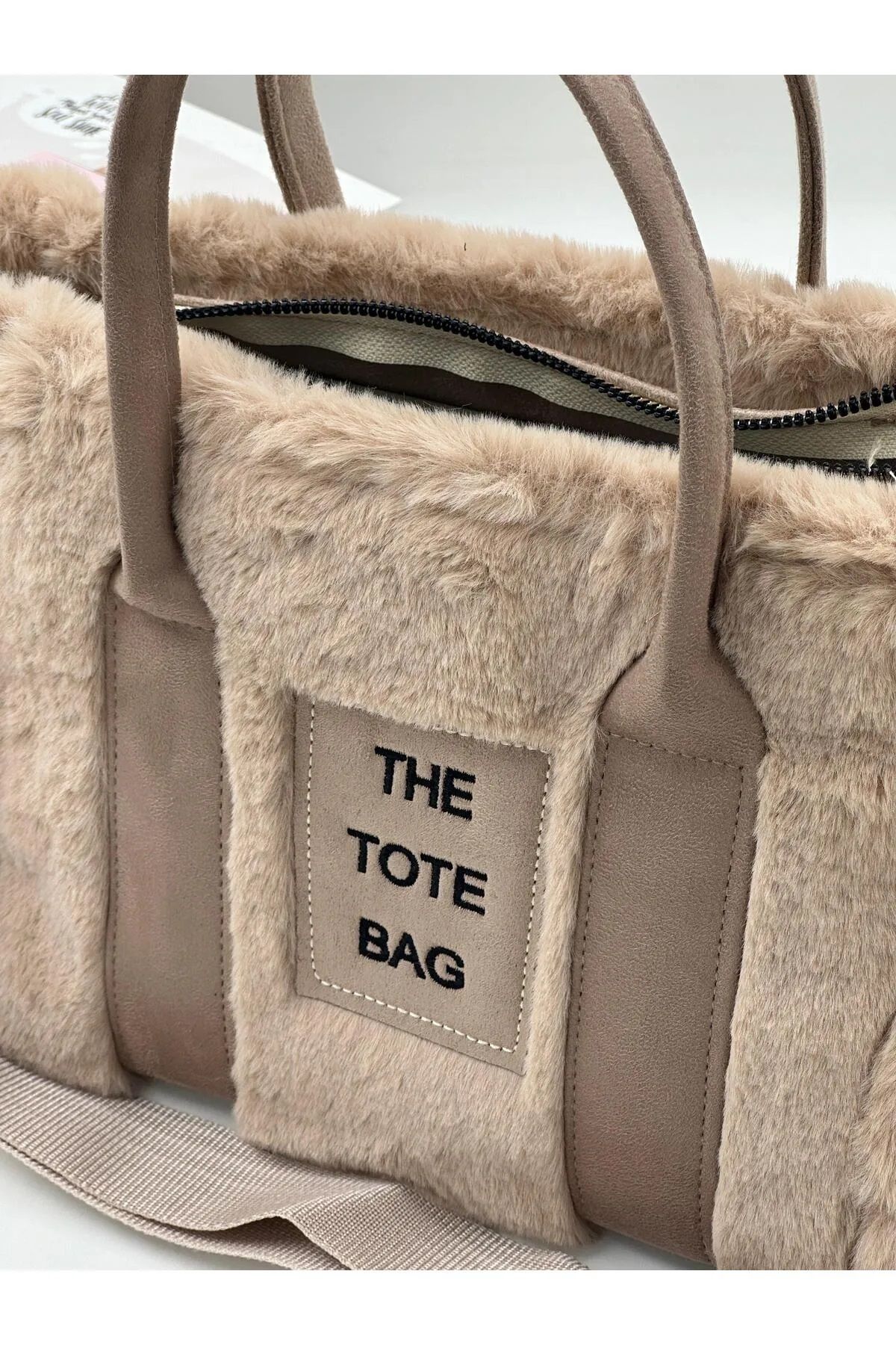 Kadın Vizon The Tote Bag Yazılı Kolon Askılı Kürklü Peluş Çapraz Çanta