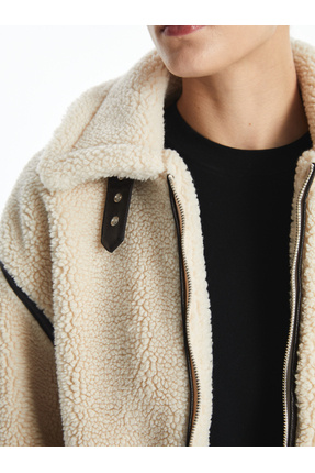 Kadın Ceket Yaka Düz Pelüş Mont Image 7