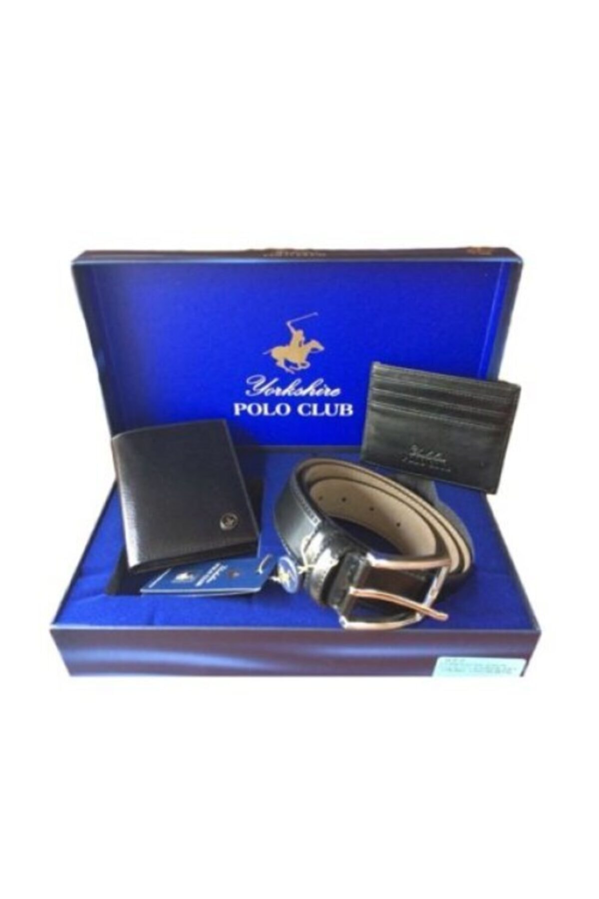 POLO CLUB Erkek Siyah Yorkshire 3'lü Cüzdan Kemer Kartvizitlik