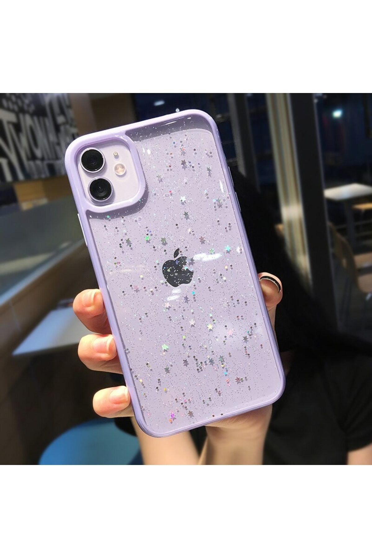 mooodcase Iphone 11 Kenarları Lila Premium Silikonlu Simli Kılıf