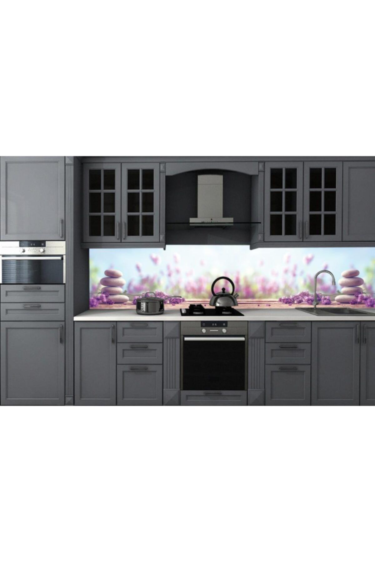 Renkli Duvarlar Mutfak Tezgah Arası Çiçekli Manzara 60x850