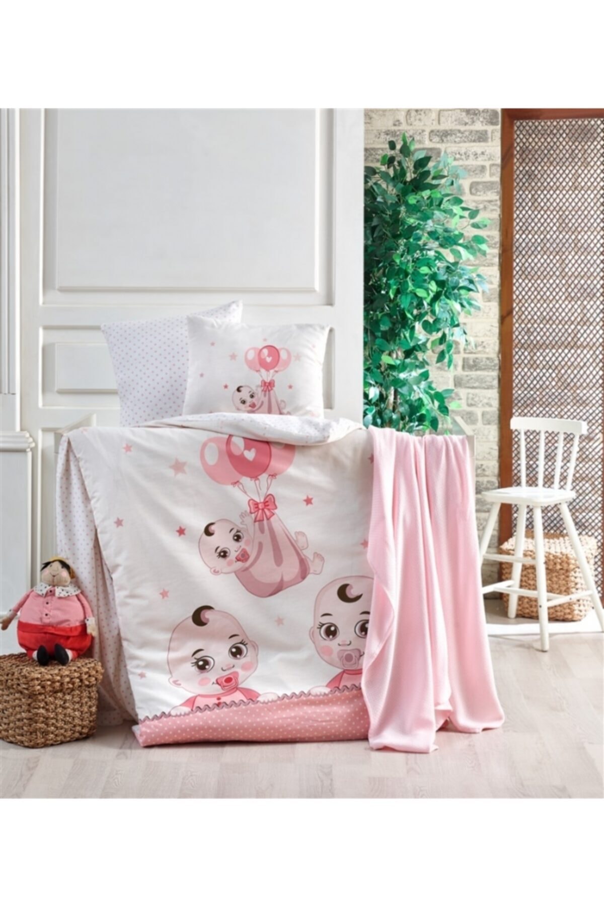 Kristal By Taç Bebek Uyku Seti %100 Pamuklu Kumaş Babıes Pink