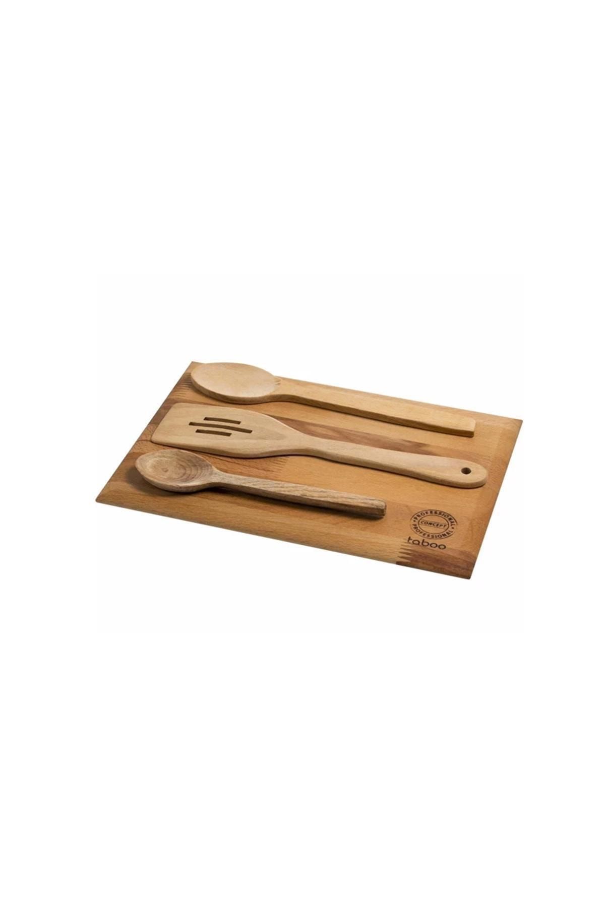 Taboo Tab-1166 Ahşap Kesim Tahtası Kaşık-spatula Seti