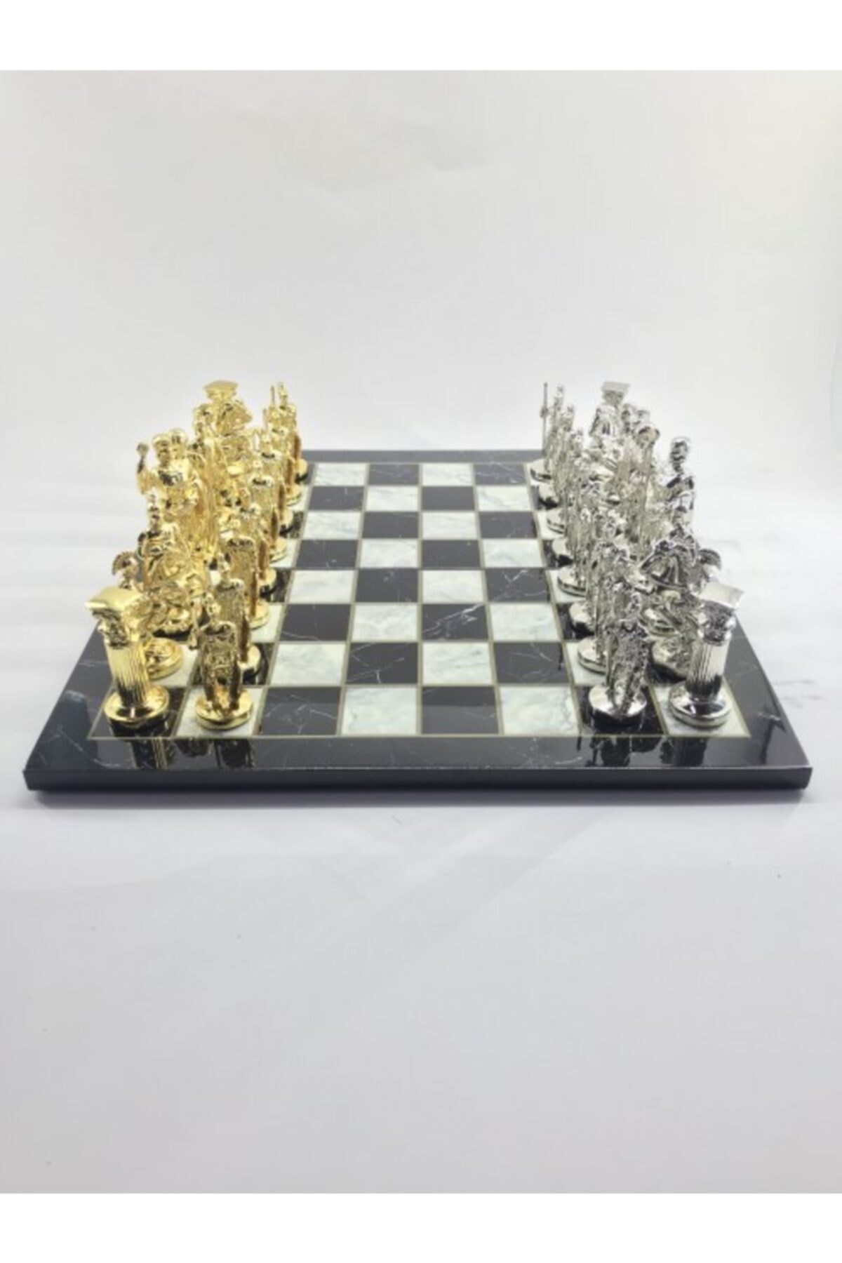 TUGRAHEDİYELİK Lüks Krom Kaplama Döküm Metal Satranç Takım Roma Ordular 7no