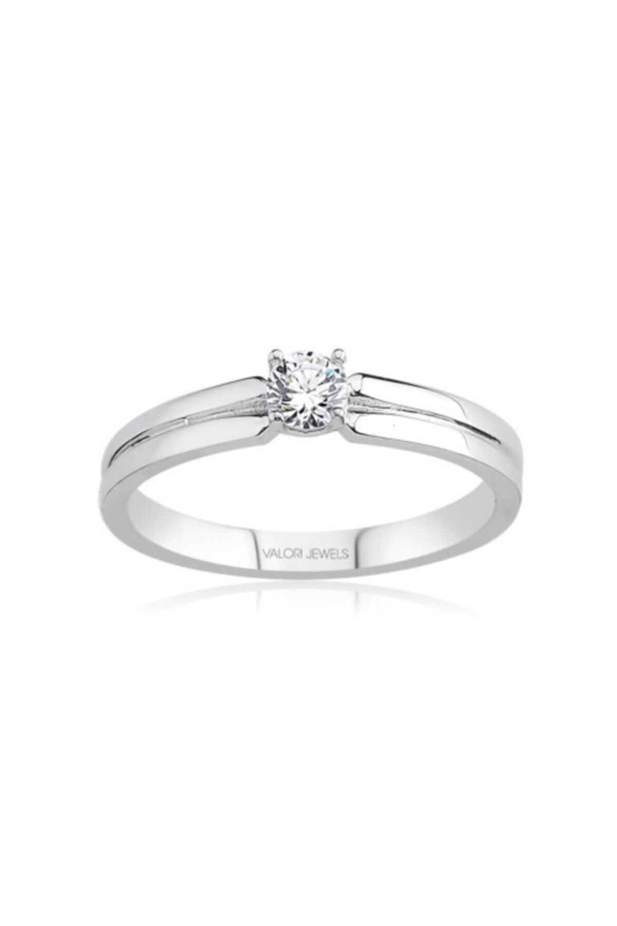Valori Jewels 0.25 Karat Swarovski Zirkon Beyaz Yuvarlak Taşlı, Gümüş Tektaş Yüzük